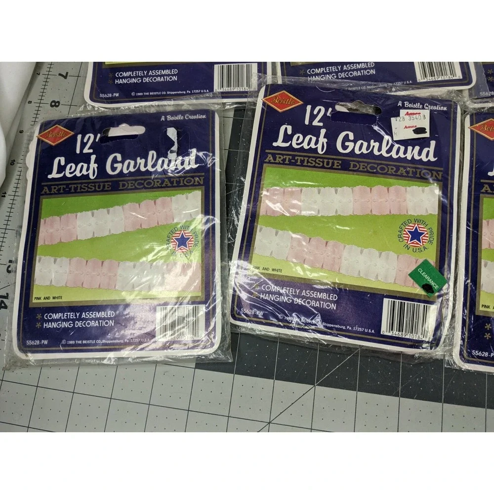 Beistle 12 Foot Leaf Garland 55628 Pink White Lot of 8 and 15‎ Inch Bell